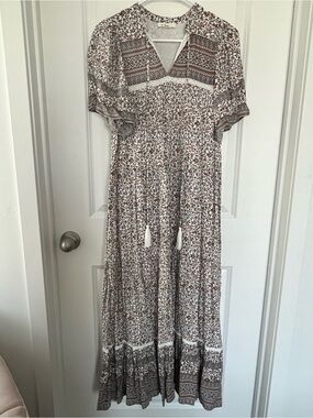 In Bloom Brown and Cream Tiered Floral Maxi Dress